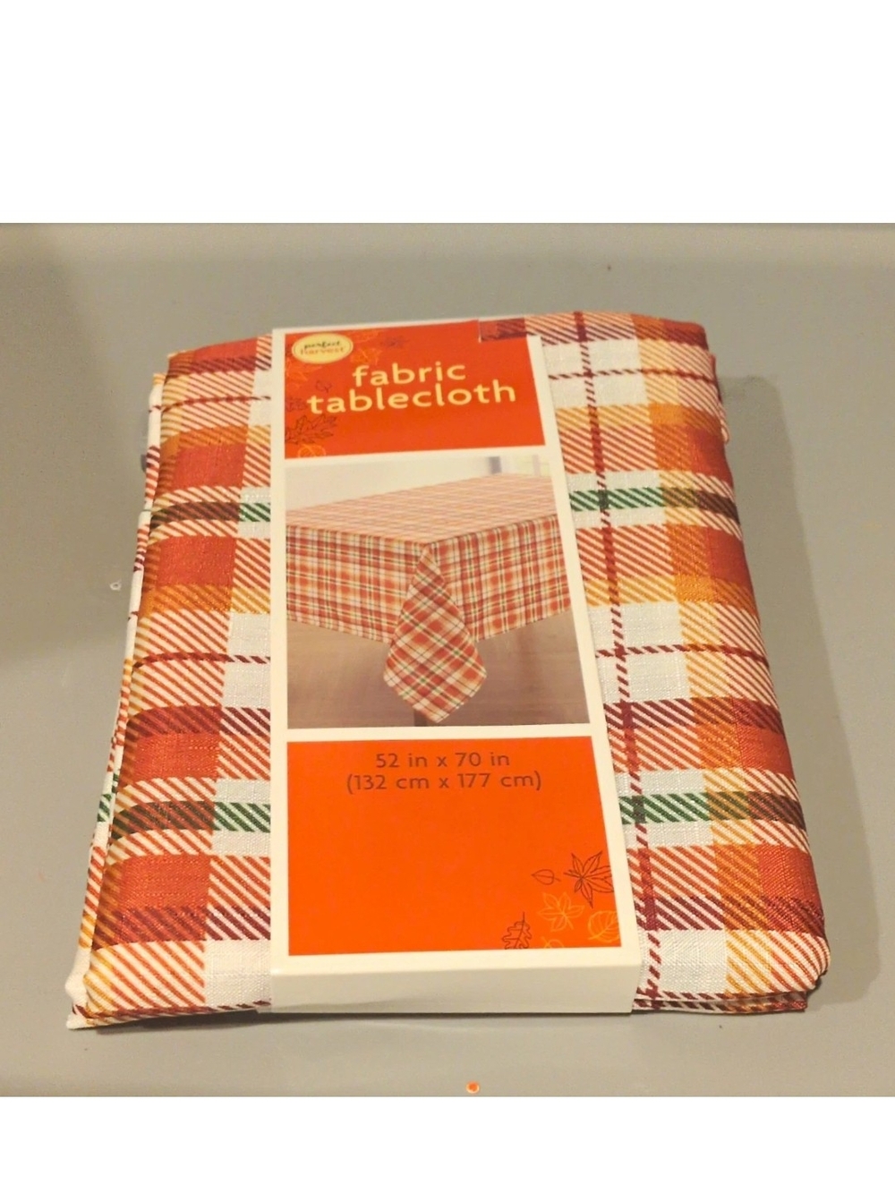 Plaid Rectangle Tablecloth 52 x 70 in Orange/White/Green Polyester, Fall